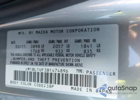 2011 Mazda Mazda3 I Sport from USA, damaged, VIN JM1BL1UF3B1474896